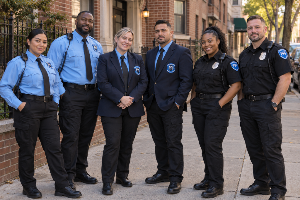 ProGuard Protection officers in the company uniforms on a Bronx sidewalk
